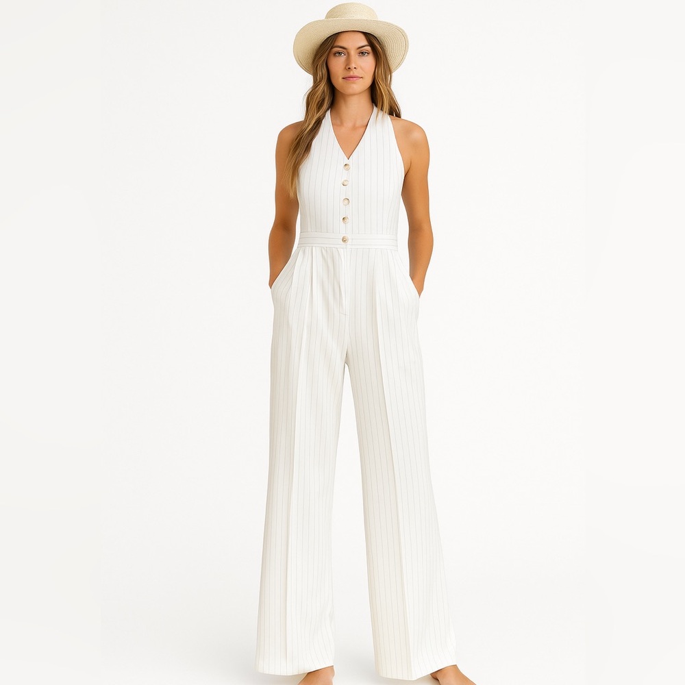 Chic White Halter Jumpsuit NWT
